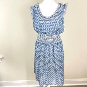 Sophie Max Short Sleeve Ruffled Lace Dress Blue Size XL